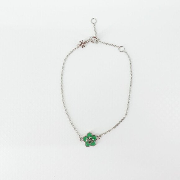 Tory Burch Kira Enamel Flower Chain Bracelet Green OS - Picture 1 of 12